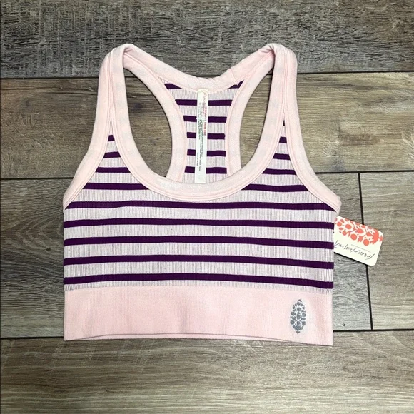 NWT FP Movement Go To Striped Sports Bra M/L Pink Purple - Picture 3 of 7